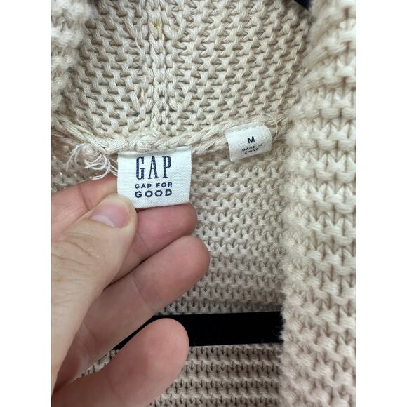Gap Women's sz M Chunky Knit 100% Cotton Vest Sweater Cream Cozy Fall Warm BOHO - Picture 4 of 9